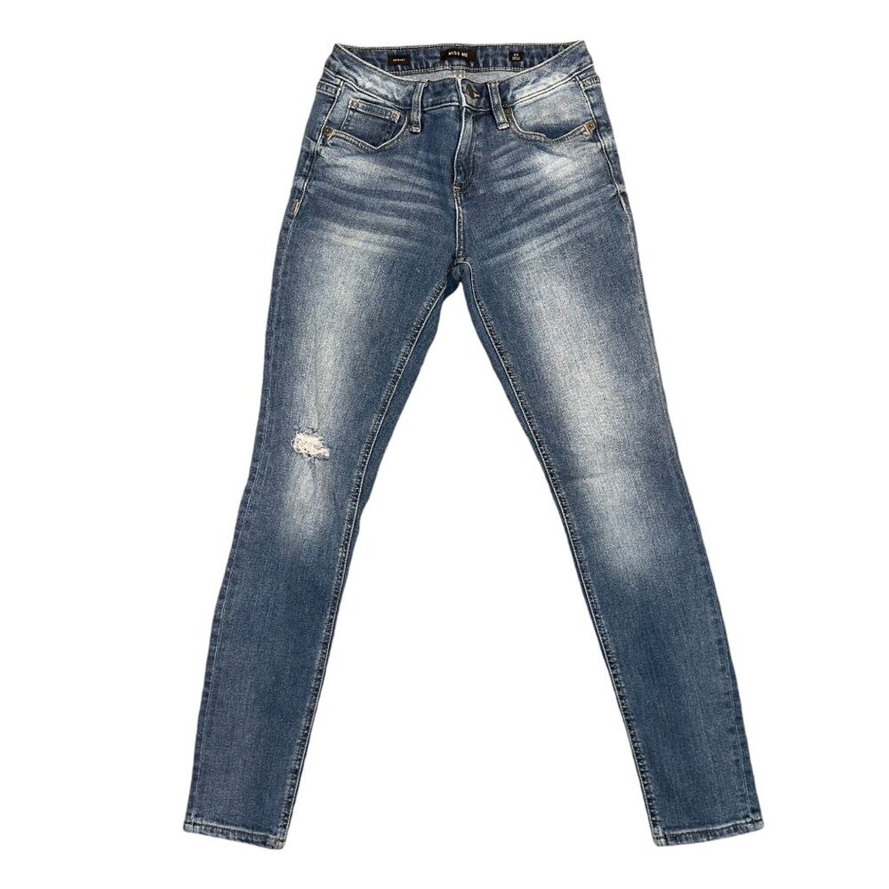 Miss Me Skinny Jeans Womens 25 27 Light Wash Stretch Whiskering Distressed - Picture 2 of 8